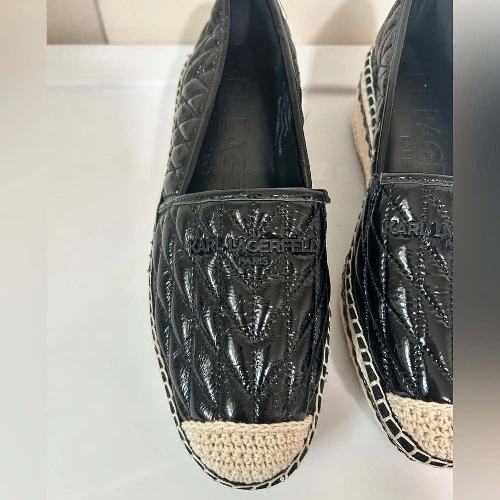 Karl Lagerfeld Paris Dalia Black Quilted Platform Espadrilles